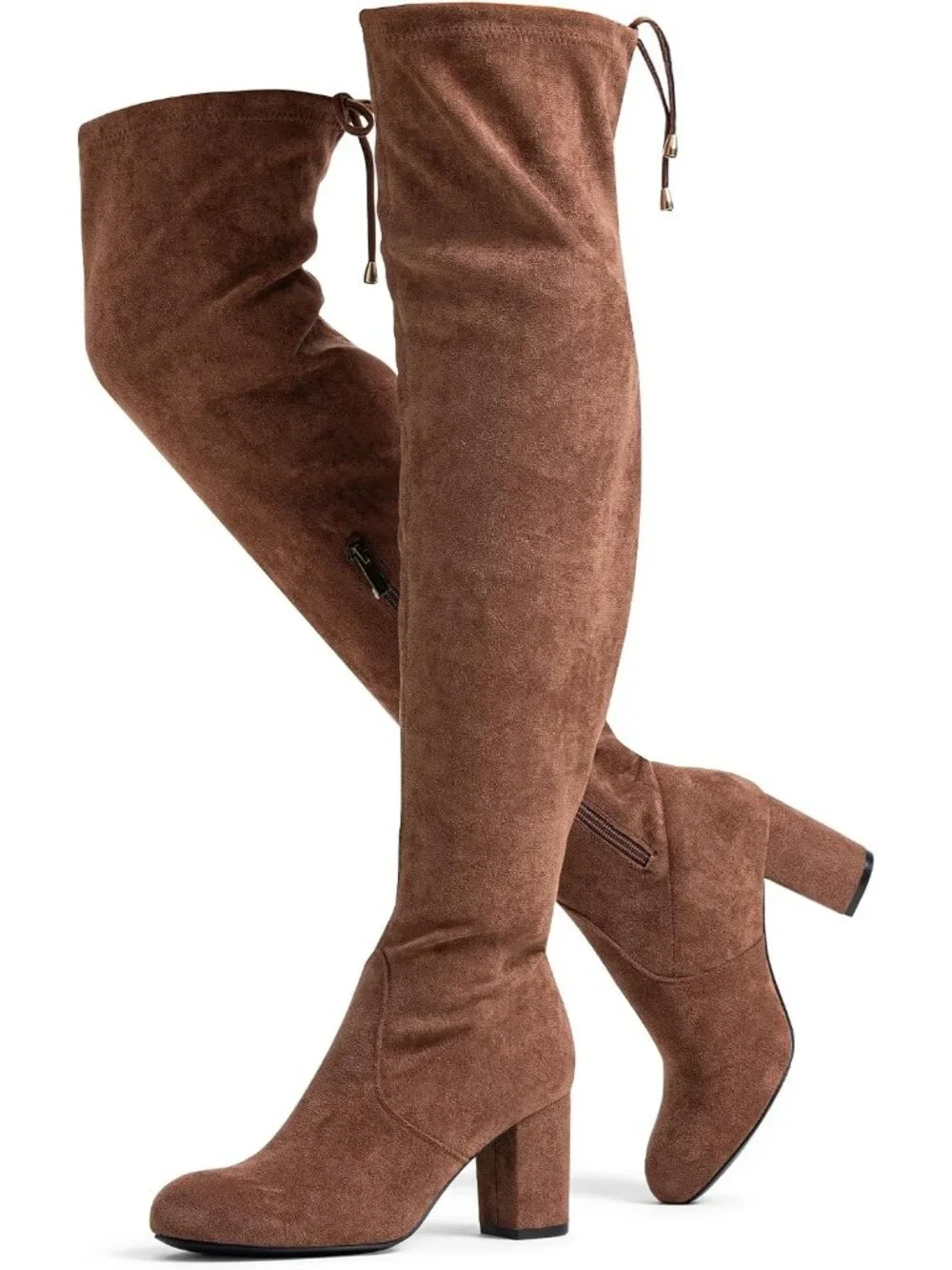 Women's Mocha Brown Suede Closed Round Toe Block Heel Over The Knee High Boots